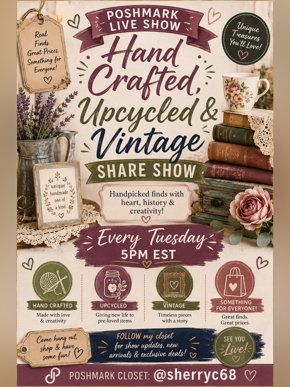 Tues 8/18 5pm EST Hand Crafted Upcycled & Vintage Share Show! - Picture 3 of 16